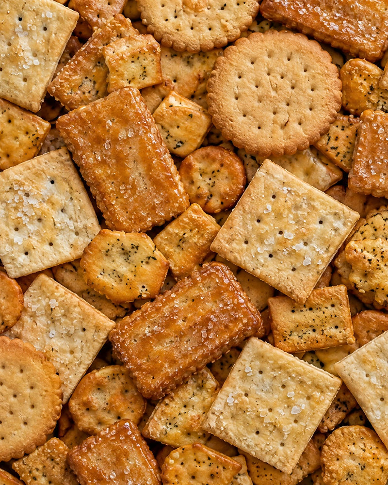 Assortment of hard dough crackers and laminated biscuits