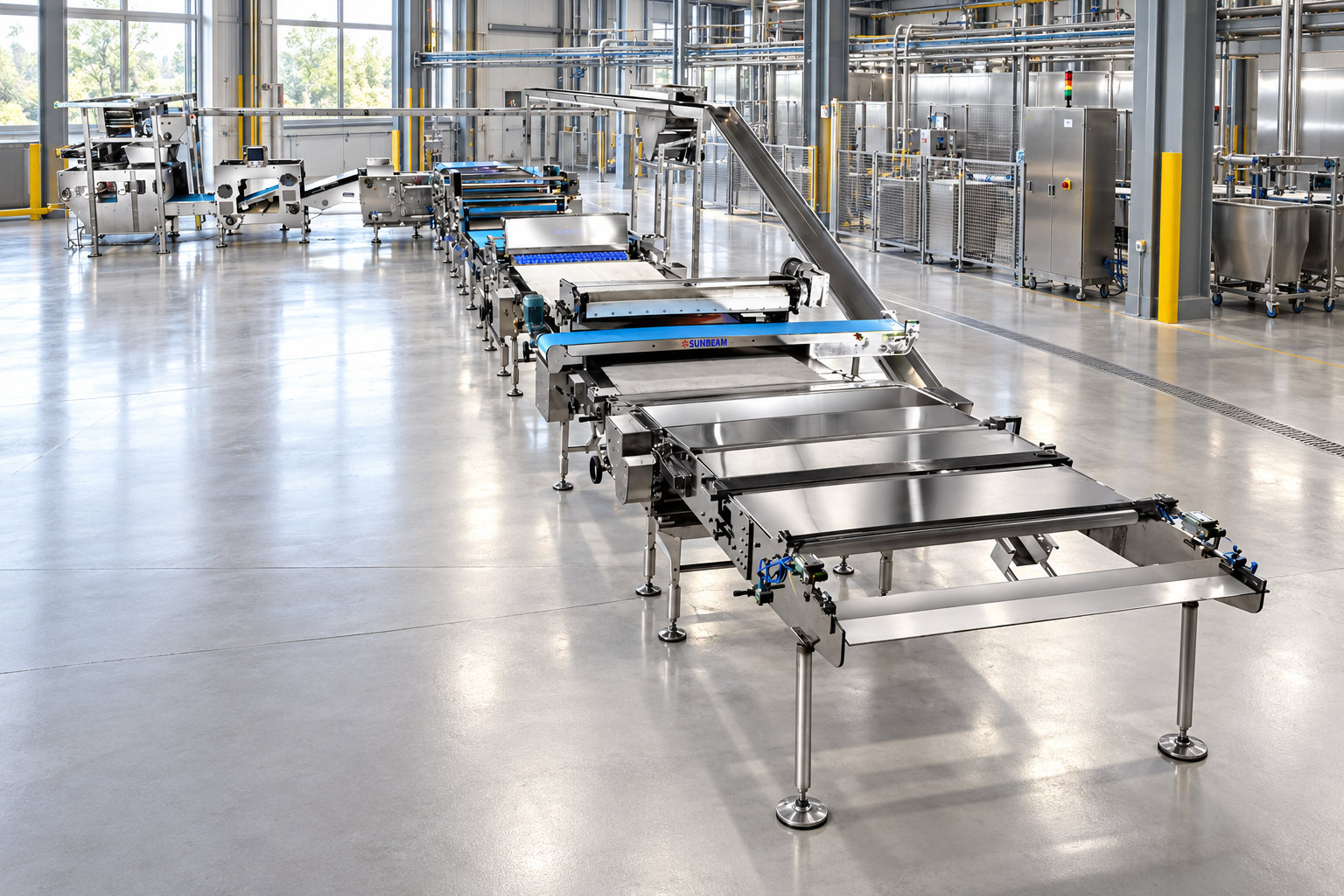 Sunbeam Flexi Line with stainless conveyors and forming sections