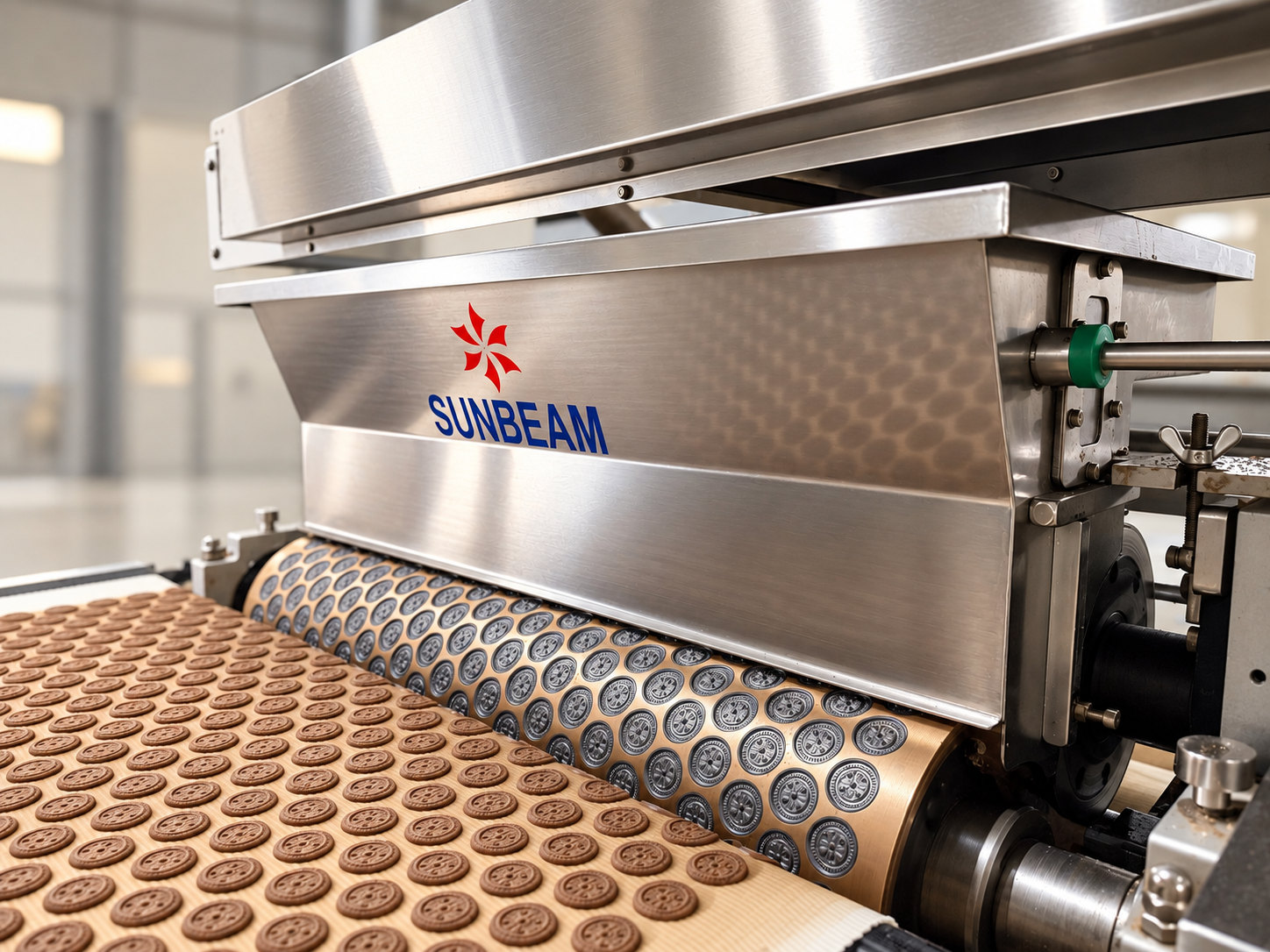 Illustration of a Sunbeam rotary moulder forming soft dough biscuits